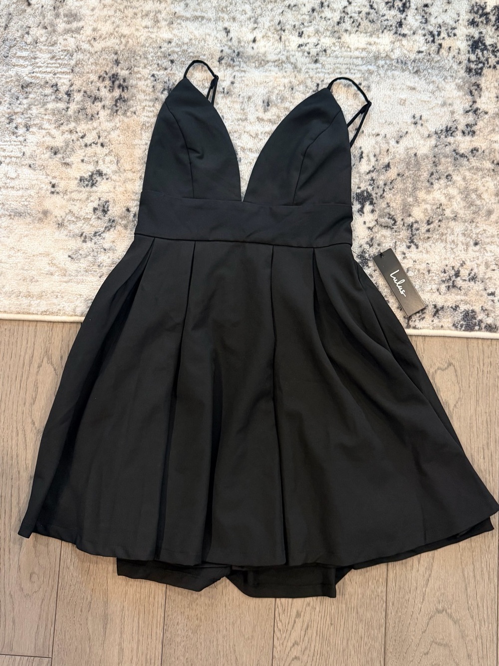 Lulu's Black Deep V Pleated Mini Dress